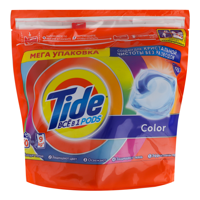 Средство моющее синтетическое жидкое в растворимых капсулах Color Tide ...