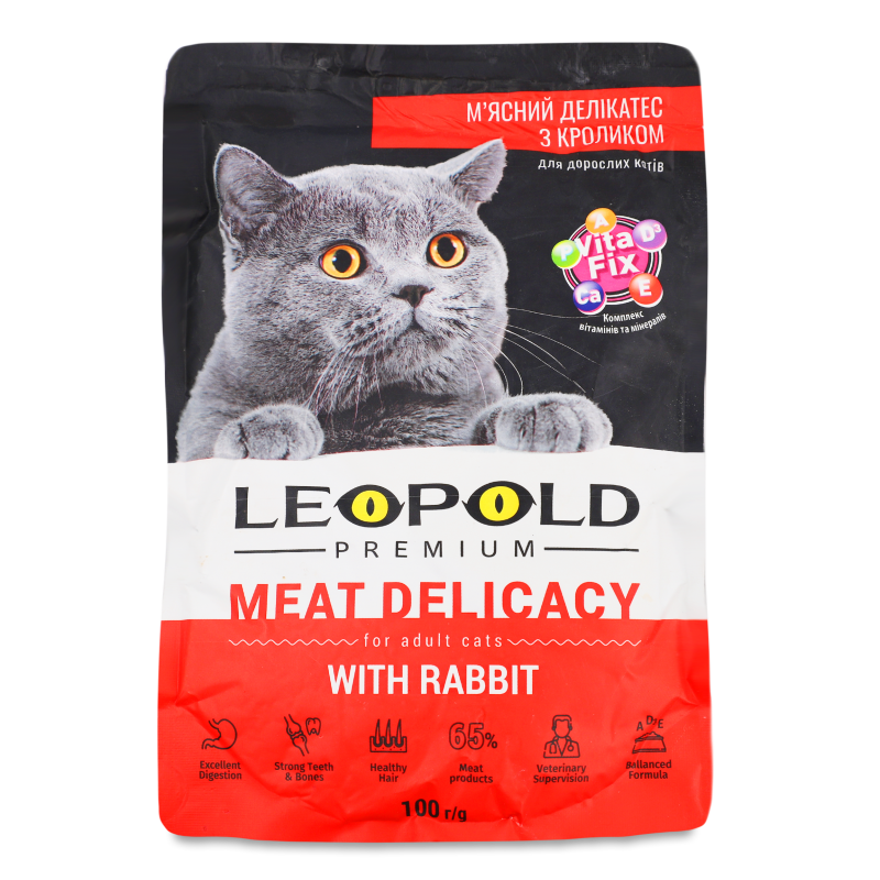 Корм д/котів М”ясний делікатес з кроликом 100г пауч Леопольд