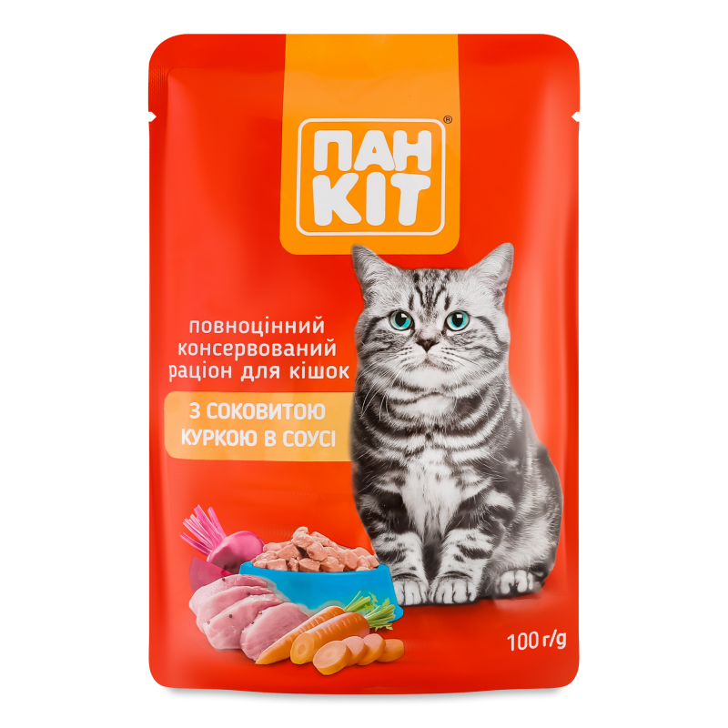 Корм д/котів з соковитою куркою в соусі 100г пауч Пан Кот