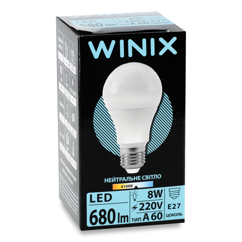 Лампа світлодіодна LED A60 220V 8w E27 4100K Winix