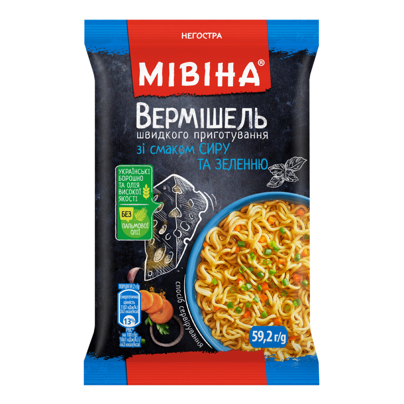 Вермишель быстрого приготовления неострая со вкусом сыра и зеленью