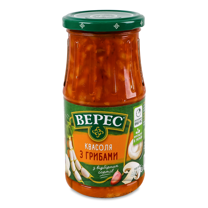 Квасоля з грибами в томатному соусі з олією 460г твіст/б Верес