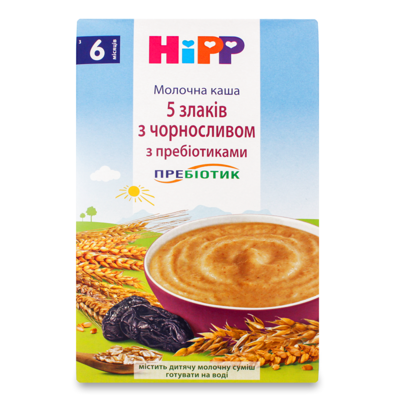 Каша молочна Пребіотик 5 злаків з чорносливом з пребіотиками з 6міс 250г Хіпп