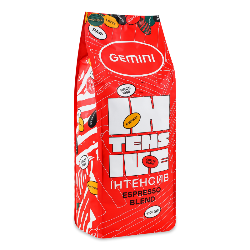 Кава Інтенсів Еспресо Бленд в зернах смажена 1000г м/у Джеміні