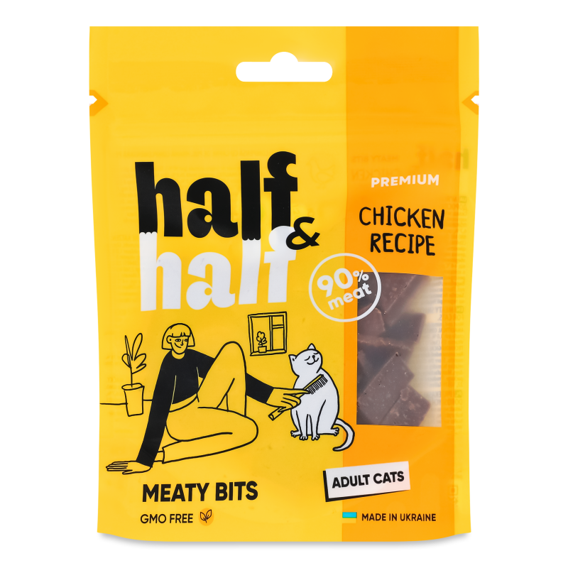 Ласощі д/котів м”ясні шматочки з куркою 50г Хаф енд Хаф
