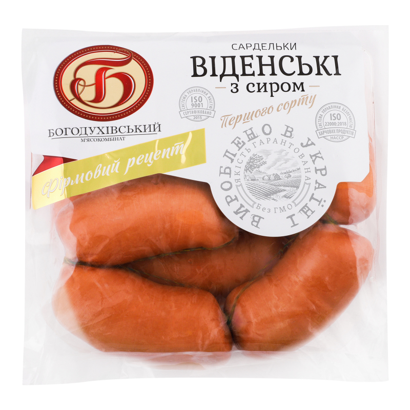 Сардельки з сиром Віденські Богодухівський м'ясокомбінат 1с кг