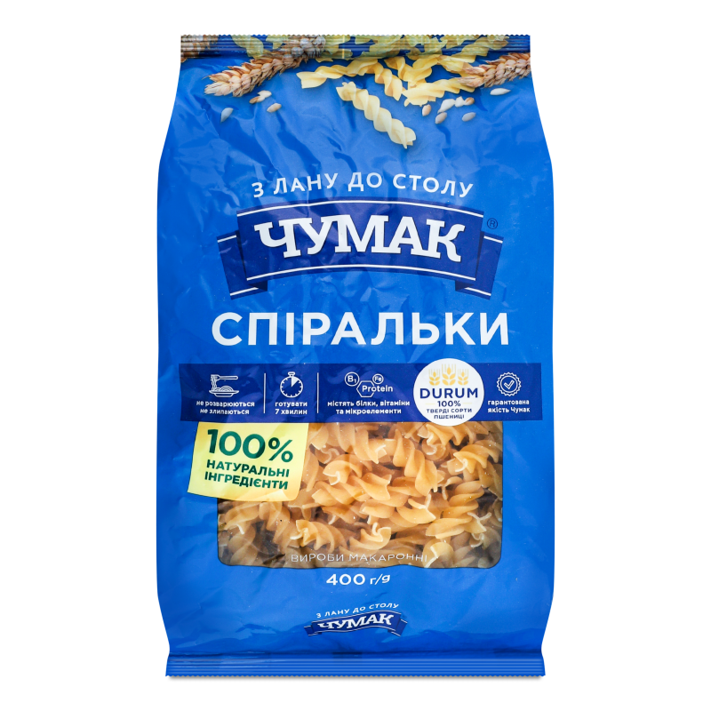 Вироби макаронні Спіральки 400г Чумак