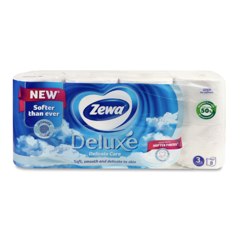 Папір туалетний Deluxe Delicate Care 3шари 8шт Zewa