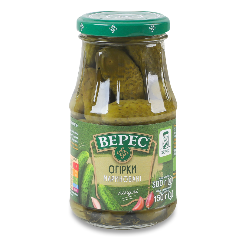 Огірки мариновані слабокислі 300г твіст/б Верес
