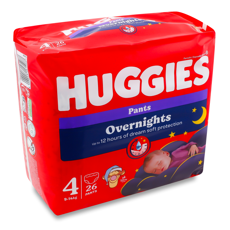 Підгузники-трусики Overnights 4 9-14кг 26шт Huggies