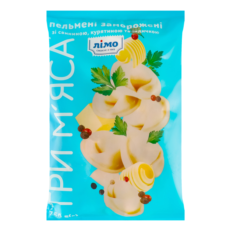 Пельмені зі свининою курятиною та індичкою Три м'яса Лімо м/у