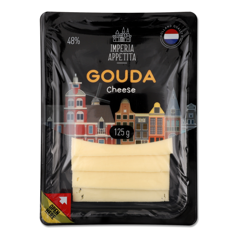 Сир Гауда 48% нарізка 125г газ/уп Імперія Апетіта