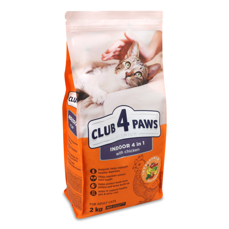 Корм д/котів що живуть у приміщенні Преміум сухий 2кг Клуб 4 лапи
