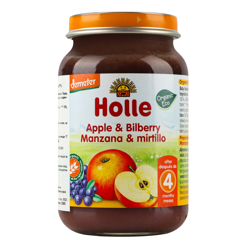 Пюре для дітей від 4міс Яблуко і чорниця Organic Holle с/б