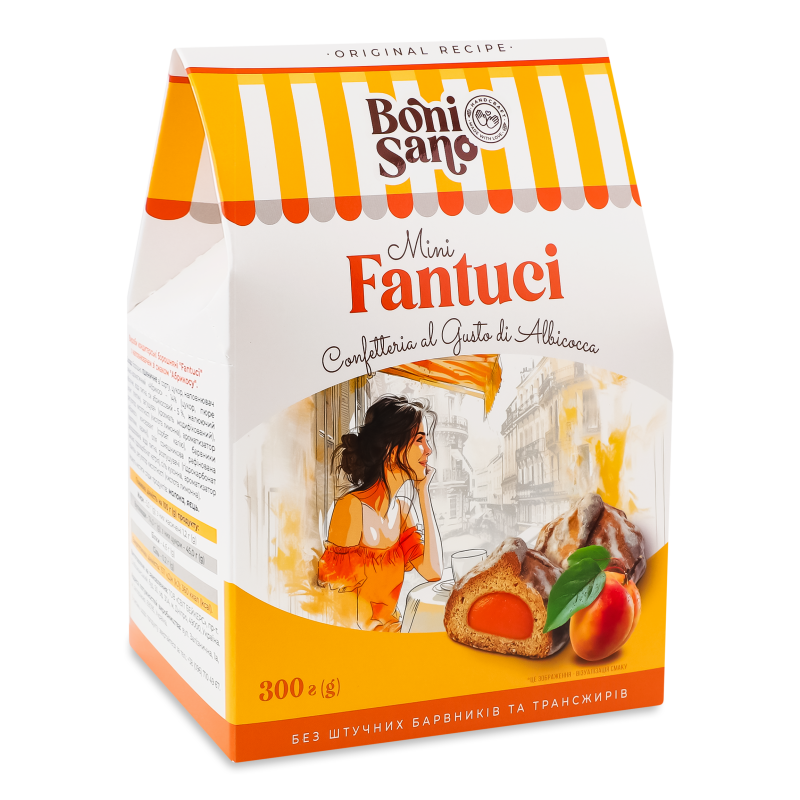 Вироби кондитерські Fantuci Mini з смаком абрикоса 300г Boni Sano