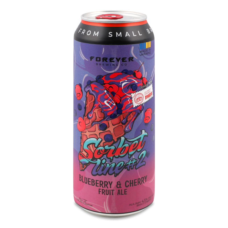 Пиво Сорбет Лайн 2 Блубері енд Чері Фрут Ейл світле нефільтроване 4,5% 0,5л ж/б Форевер