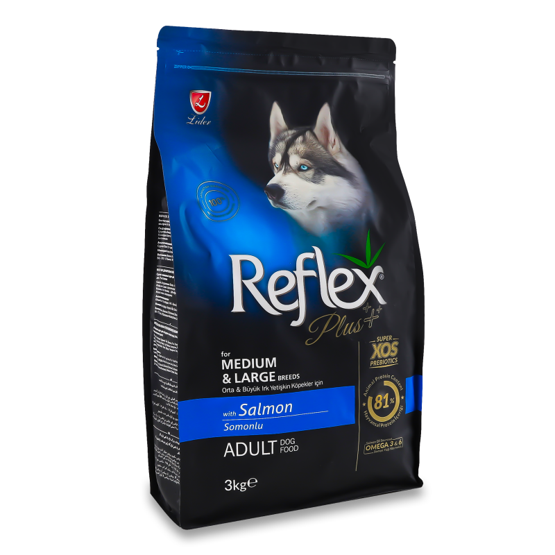 Корм д/собак середніх та великих порід з лососем сухий 3кг Reflex Plus