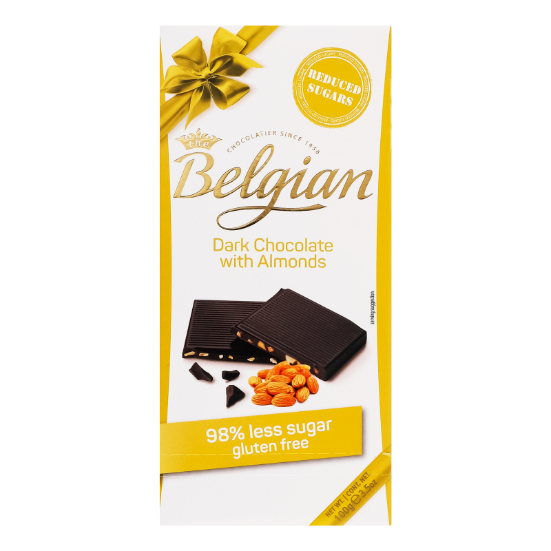 Шоколад чорний з мигдалем з підсолоджувачем The Belgian к/у