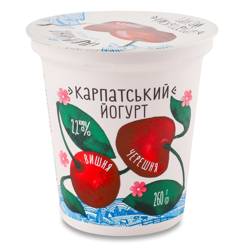 Йогурт Карпатський Вишня-черешня 2,2% 260г стакан Галичина