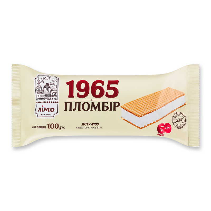 Морозиво Пломбір 1965 брикет 100г Лімо