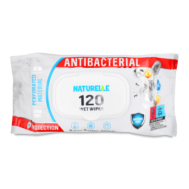 Серветки вологі з антибактеріальним ефектом 120шт з клапаном Натюрелль