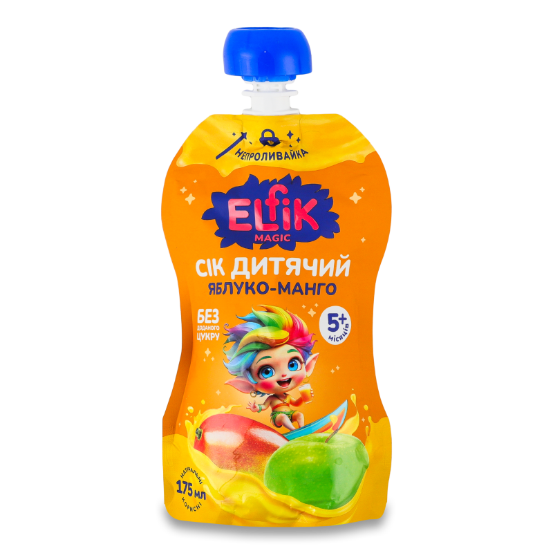 Сік д/дитячого харчування Яблуко-манго від 5місяців 175мл пауч Elfik Magic