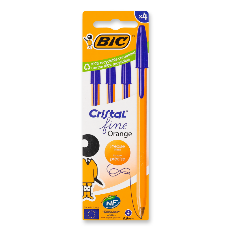 Ручка кулькова Cristal fine Orange синя 4шт BiC