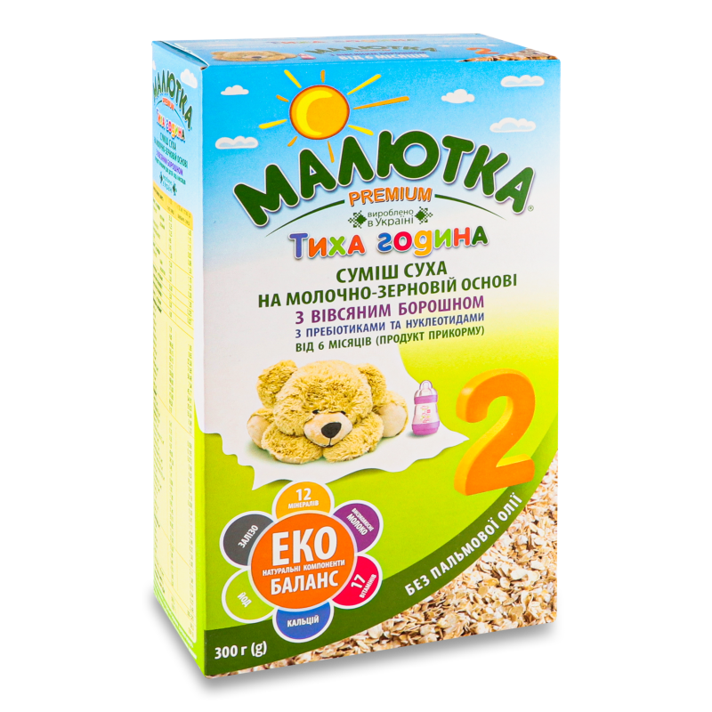 Суміш на молочно-зерновій основі Тиха година з вівсяним борошном від4місяців 300г Малютка Premium