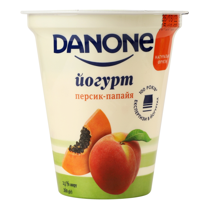 Йогурт 2.5% натуральний Персик-папайя Danone ст