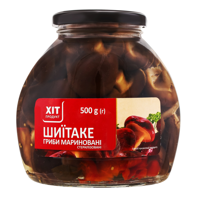 Грибы маринованные стерилизованные Шиитаке Хіт продукт с/б 500г Хіт ...