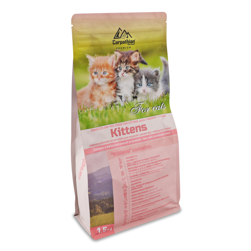 Корм д/кошенят Кіттенс з куркою та скумбрією сухий 1,5кг Карпатіан Пет Фуд