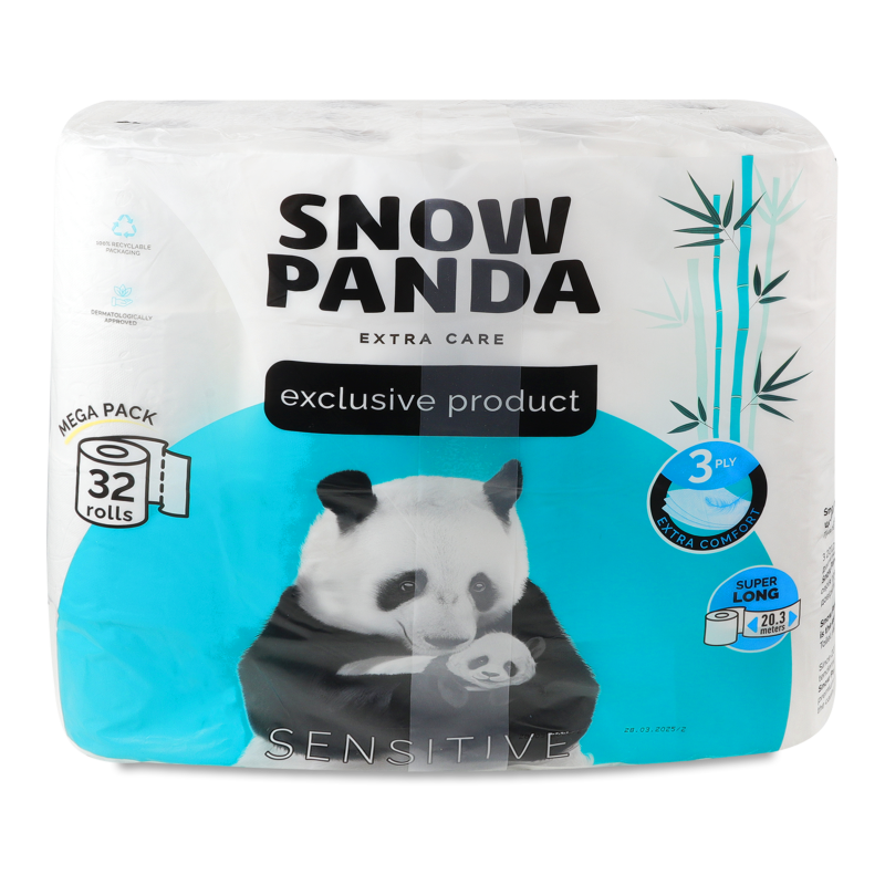 Папір туалетний Sensitive 3шари 32шт Snow Panda