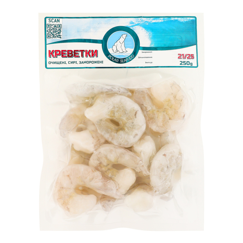 Креветки заморожені очищені сирі 21/25 Polar Seafood в/у