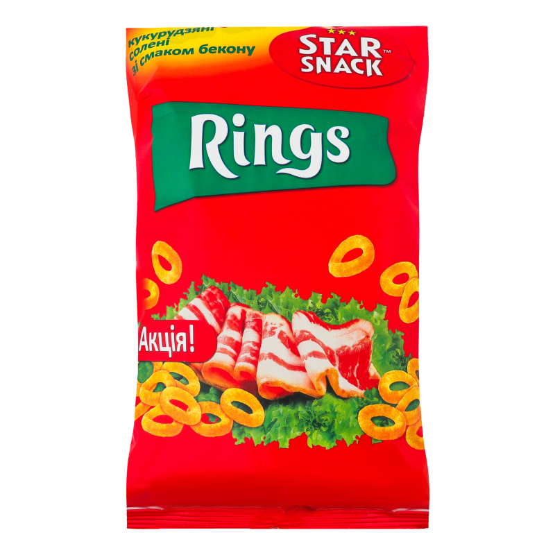 Сніданки сухі кукурудзяні солені зі смаком бекону Rings Star Snack м/у