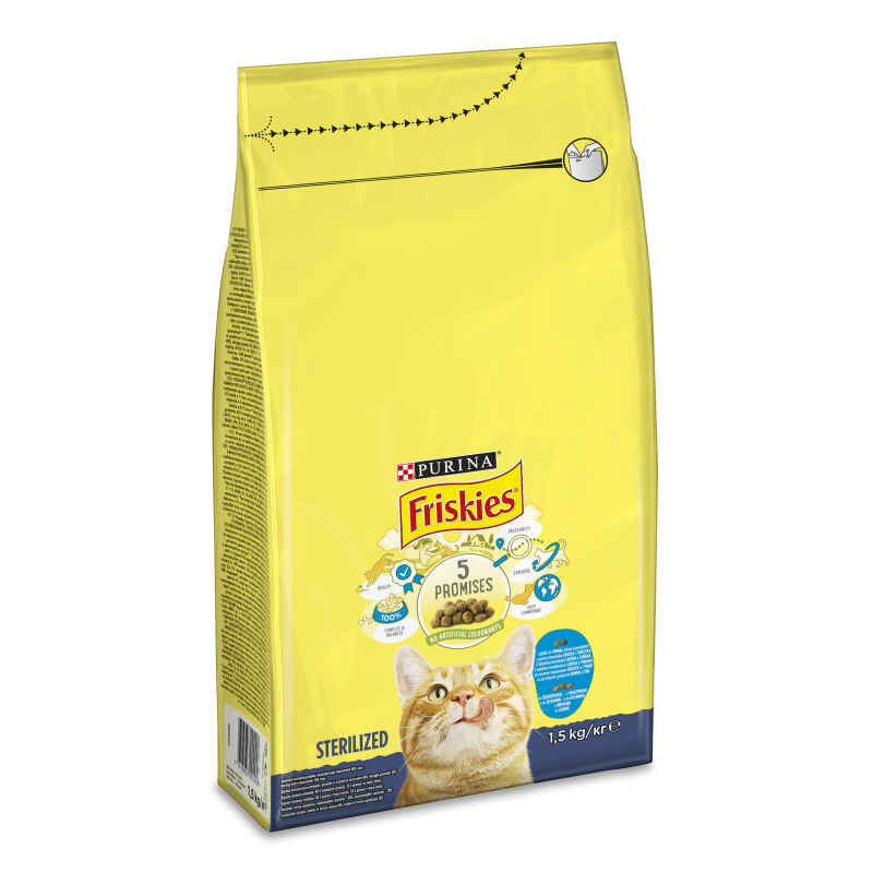 Корм д/стерилізованих кішок та кастрованих котів з лососем тунцем та овочами сухий 1,5кг Фріскіс