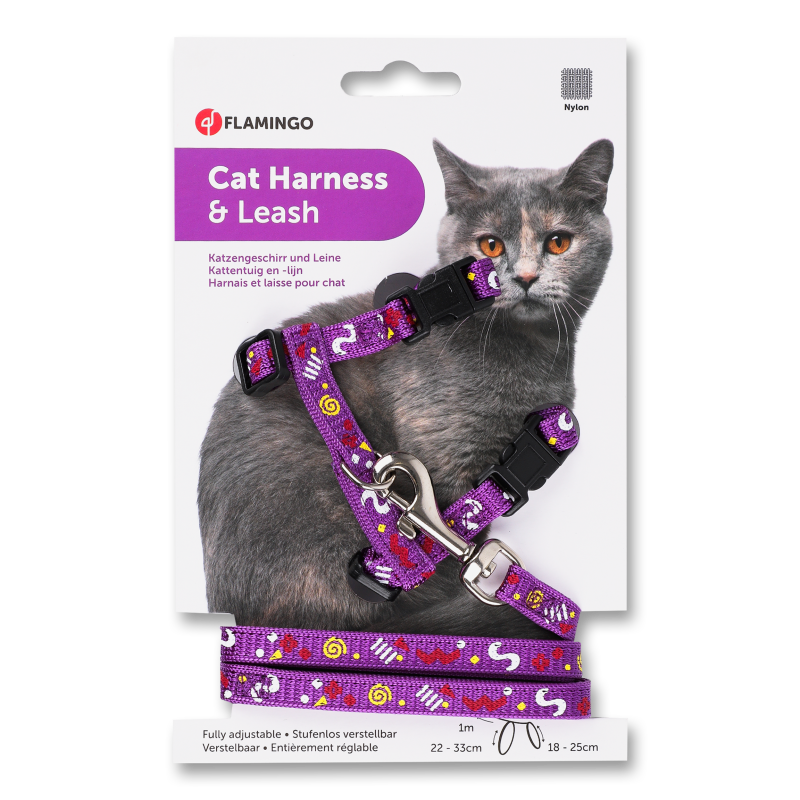 Шлея з повідцем д/котів Паті 10мм 25/35мм 100см в асортименті Flamingo