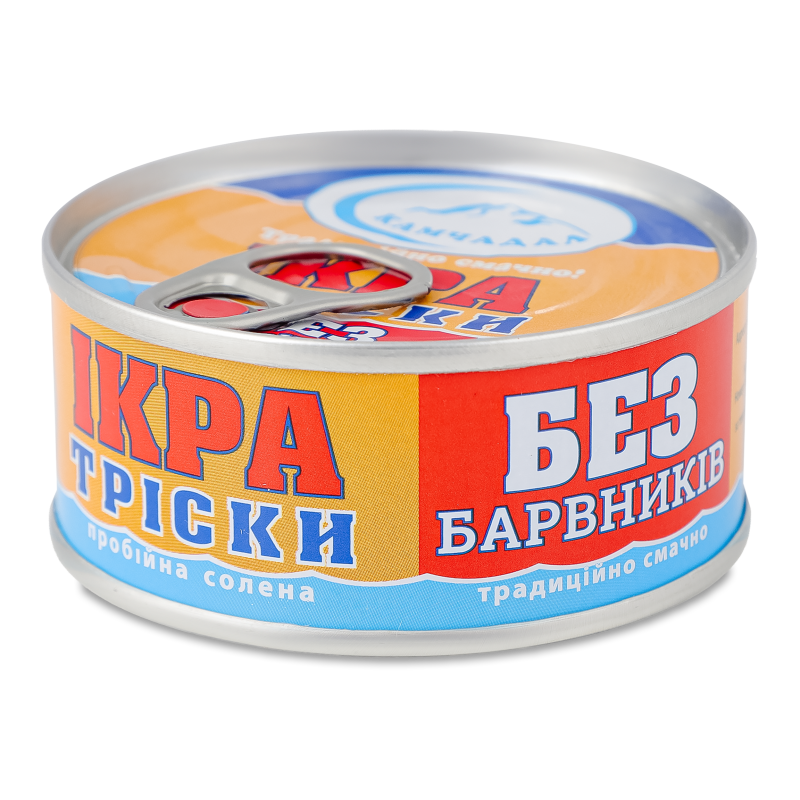 Ікра тріски пробійна солена 80г ж/б з ключем Камчадал