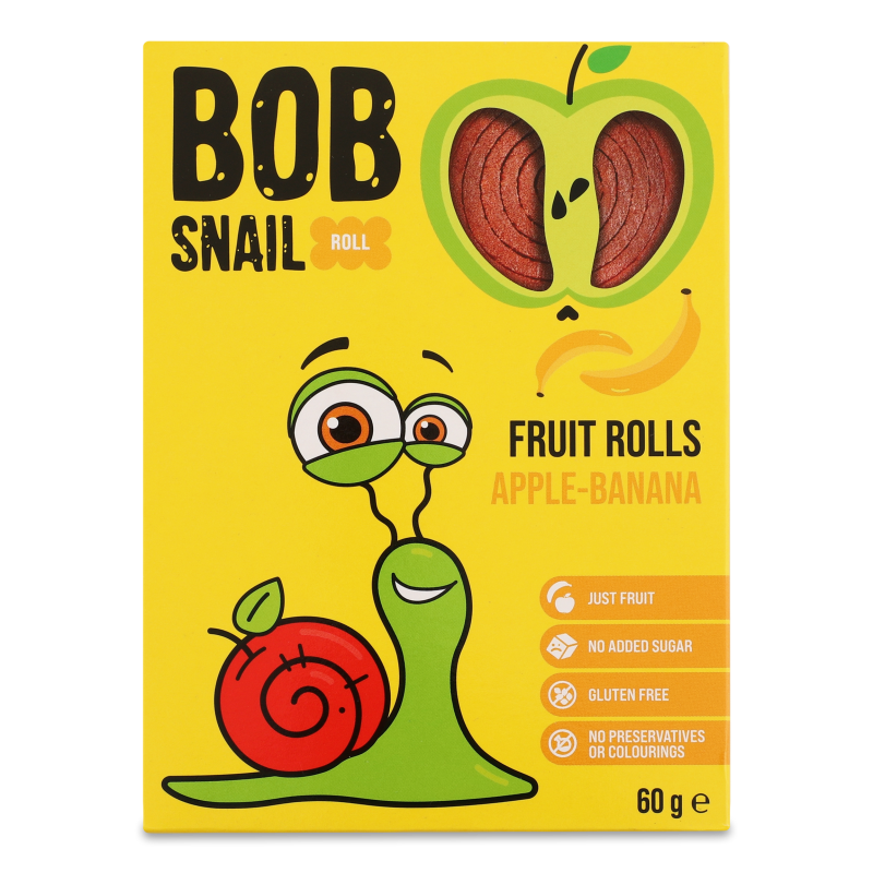 Цукерки Rolls Яблуко-банан натуральні 60г Bob Snail