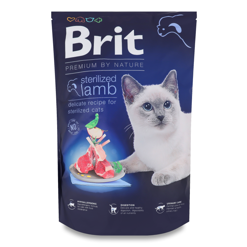 Корм д/стерилізованих котів Бай Нейче з ягням сухий 1,5кг Бріт Преміум