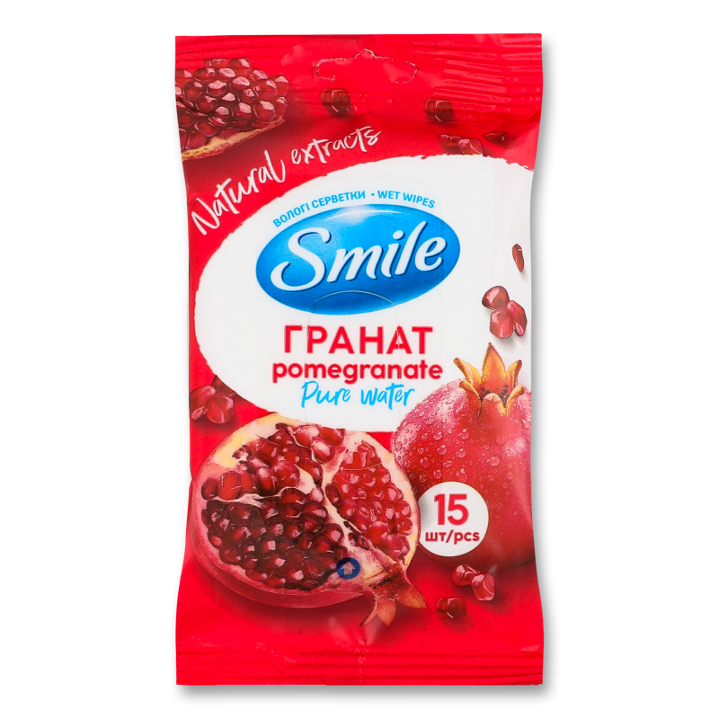 Серветки вологі Гранат та білий чай 15шт Смайл