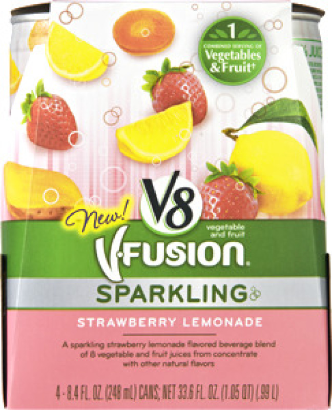 V8 V-Fusion Sparkling Strawberry Lemonade Vegetable & Fruit Beverage ...