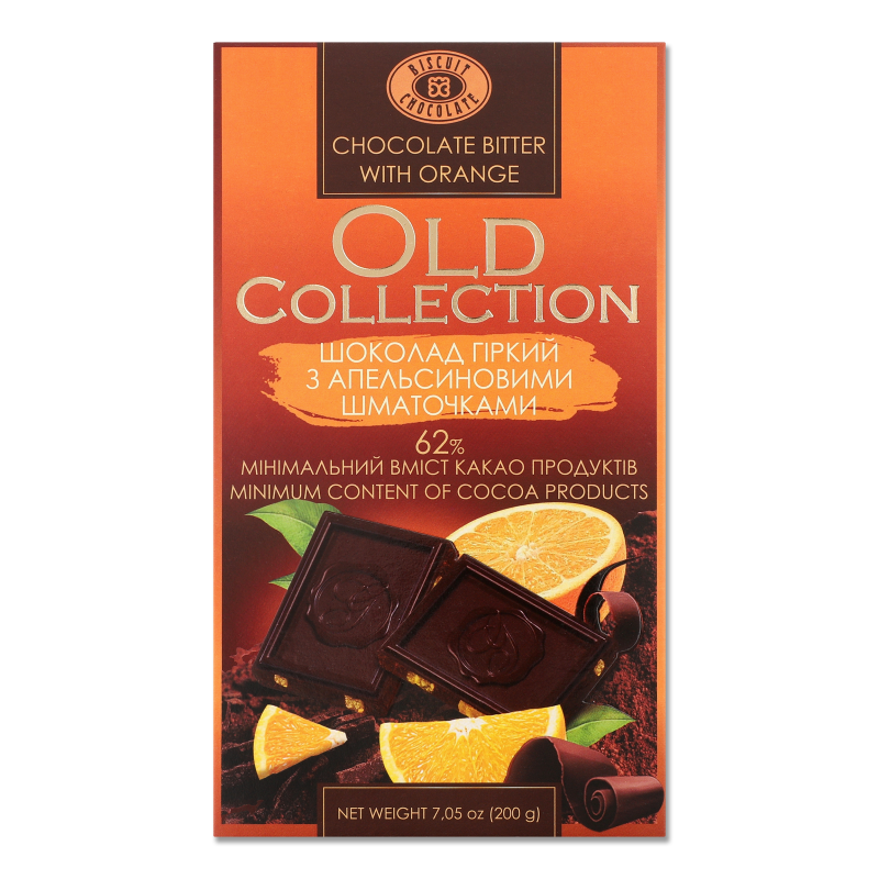 Шоколад Олд колекшн гіркий з апельсиновими шматочками 200г ХБФ