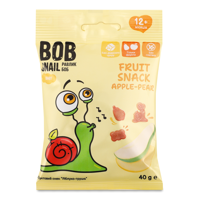 Снек фруктовий дитячий Яблуко-Груша від 12місяців 40г Bob Snail