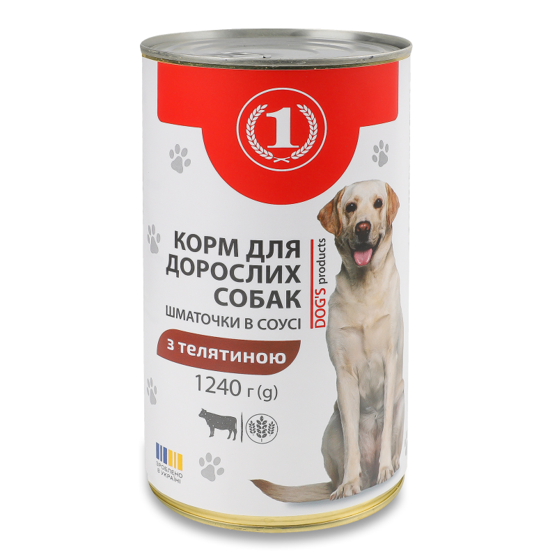 Корм д/дорослих собак Шматочки з телятиною в соусі 1240г ж/б ТМ “1”