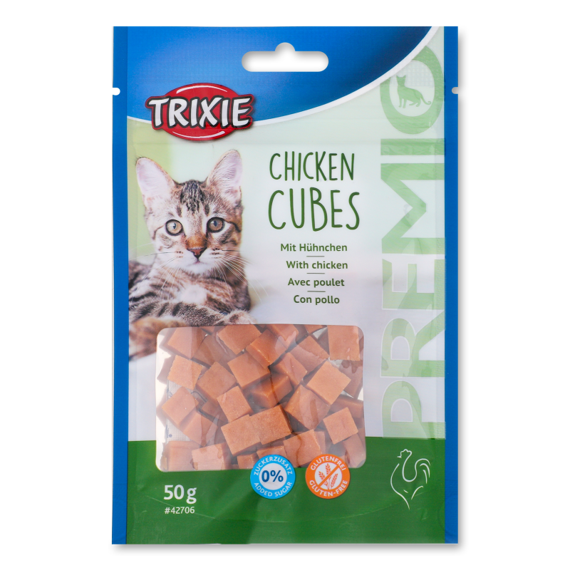 Ласощі д/котів Преміо Кубики курячі 50г Тріксі