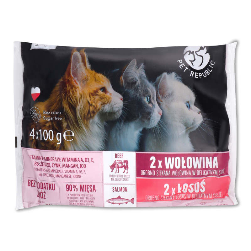 Корм д/котів Шматочки лосося/яловичини в соусі 2*2*100г пауч Pet Republic