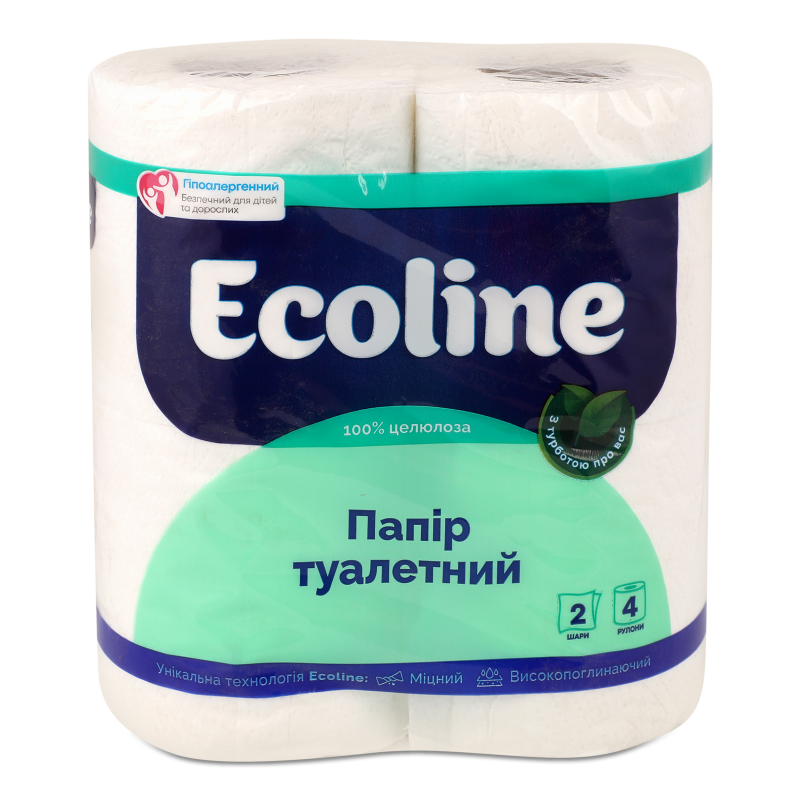 Папір туалетний білий 2шари 4шт Eco Line