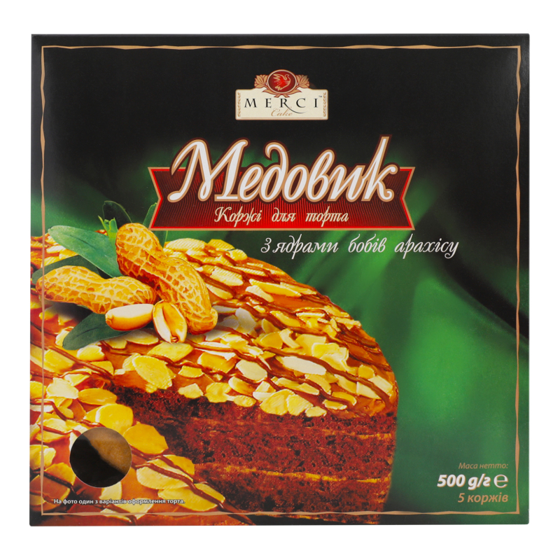 Коржі для торта медові випечені з ядрами бобів арахісу Медовик Merci Cake к/у