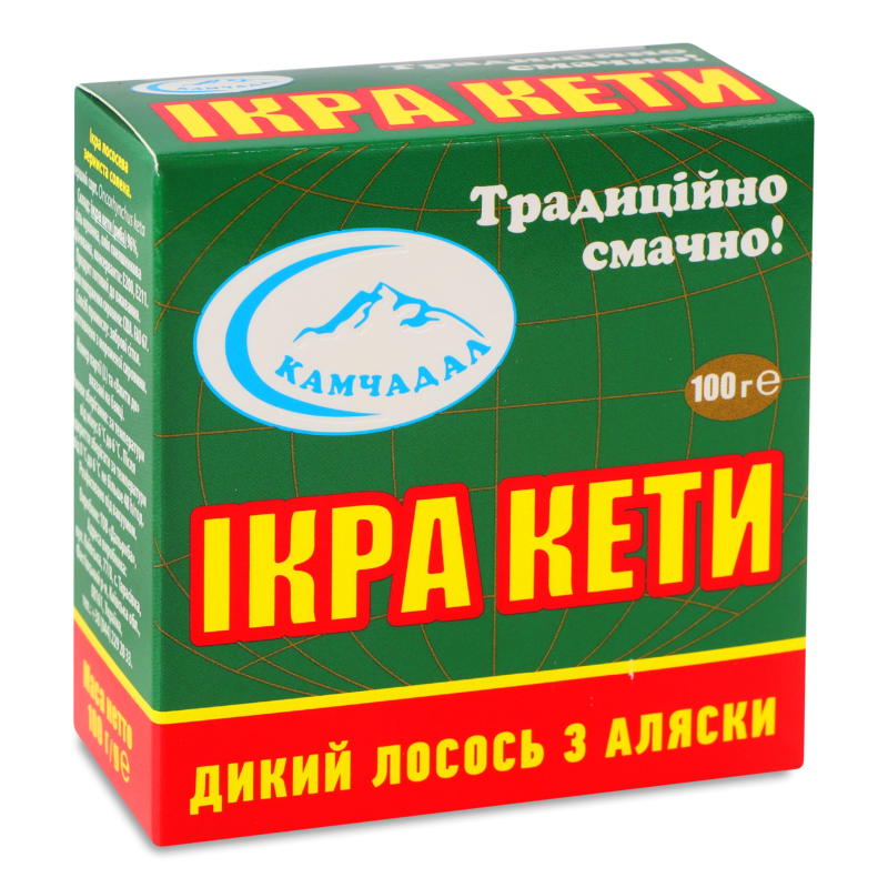 Ікра лососева зерниста кети 100г ж/б з ключем коробка Камчадал