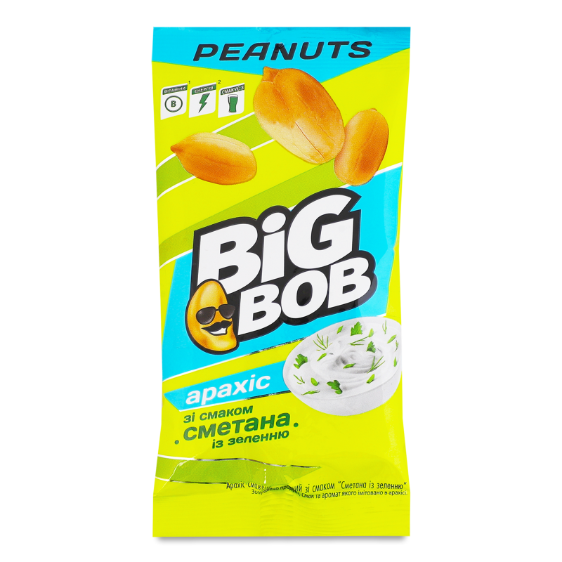 Арахіс смажений солоний з смаком Сметана з зеленню 60г Біг Боб
